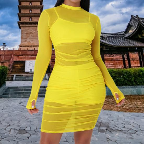 Rochie transparentă cu mânecă lungă pentru femei sexy, set de pantaloni scurti cu camisole, ținută de club