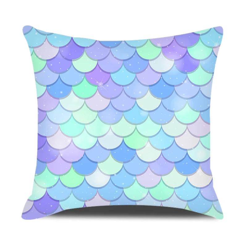 Mermaid Themed Party Decorations Cushion Cover Colorful Fish Scales Square Pillow Covers Home Decor Throw Pillow Case for Couch