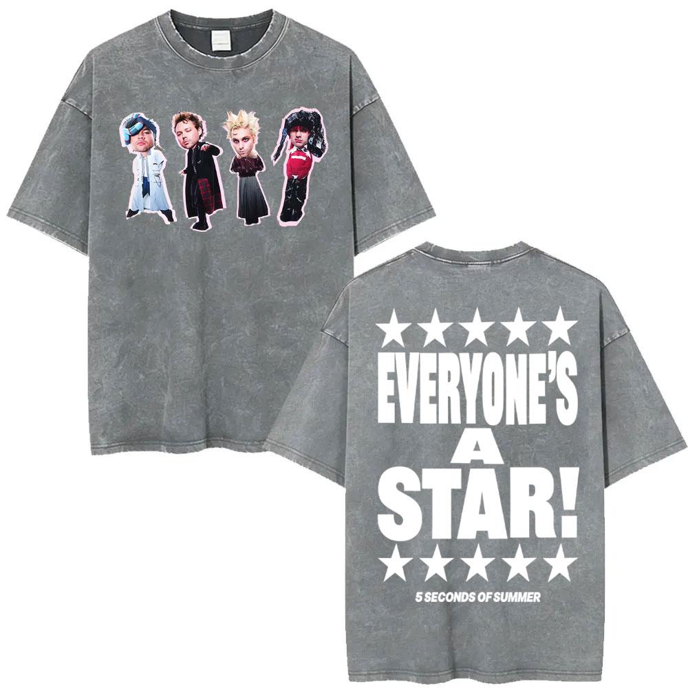 

Seconds of Summer Everyones A Star World Tour Vintage Washed T Shirts Men Women Harajuku Hip Hop Oversized Tshirt Streetwear S