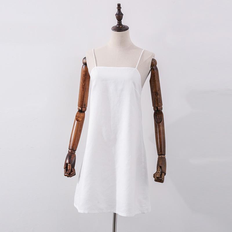 Retro European & American Style French Cotton Linen Slip Dress – Breathable, Comfortable, Tie-Up Back, Sexy Summer Short Dress