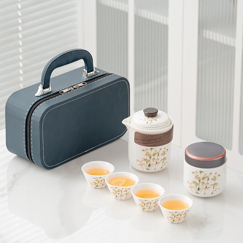 Tea Set Chinese Gold Silk Set Lingxue Hand-held Pot Business Portable Business Travel Car Outdoor Camping Set