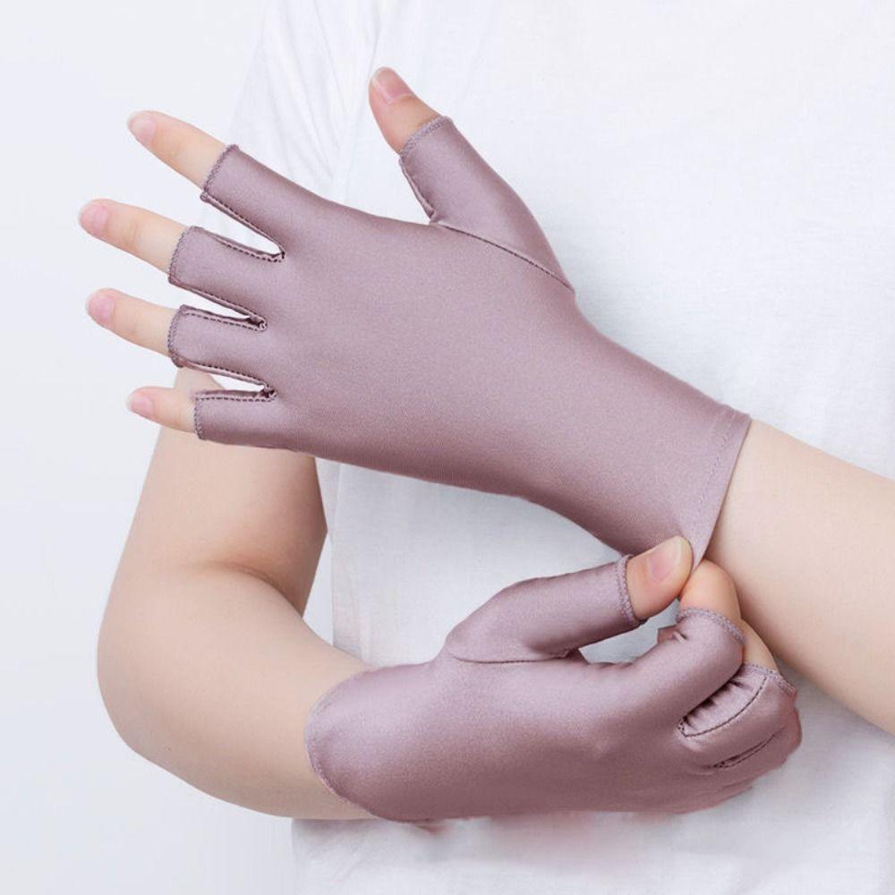 1 Pair Spandex Women Sun Protection Gloves Ice Silk Anti-ultraviolet Thin Ice Silk Gloves Thin Breathable Half Finger Gloves