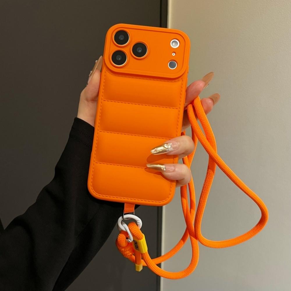 

Fashion Down Jacket Lanyard Crossbody Case for iPhone 17 16 15 Pro Max 14 Plus 13 12 11 Air X Xr Xs Long Strap Solid Color Cover iPhone 15