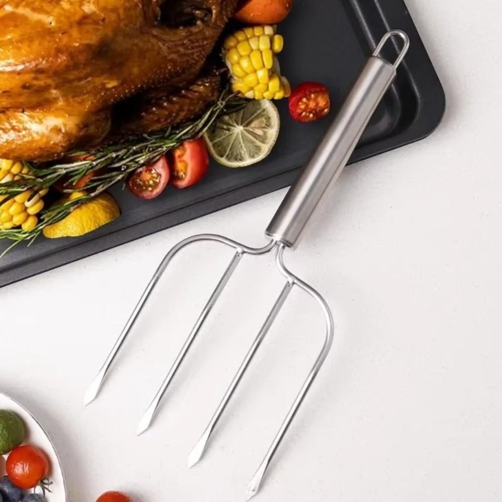 Vier-Zinken Steakgabel Edelstahl BBQ Grillgabel BBQ Besteck Barbecue Gabel Camping