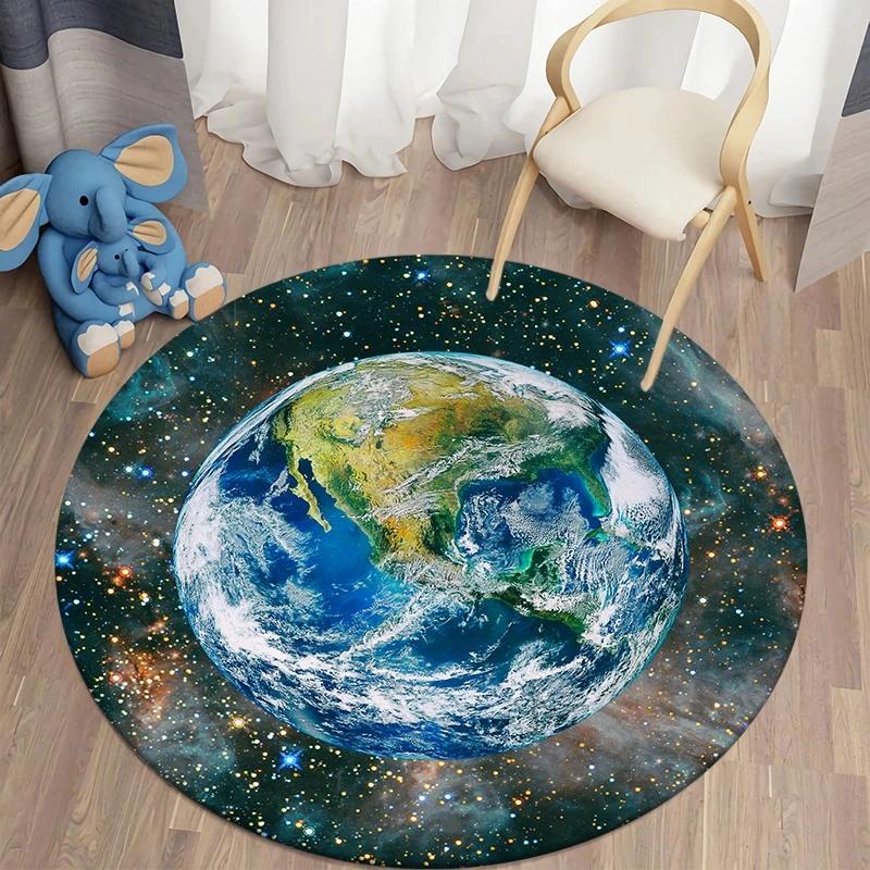 Crystal Velvet Galaxy Round Rug, Space Nebula Starry Print Non Slip Floor Mat for Bedroom, Playroom, Kids Room, Home Decor
