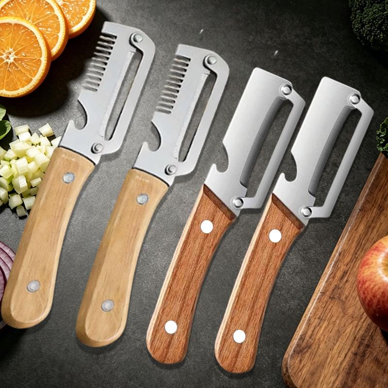 Household Kitchen Peeler Stainless Steel Vegetable Peeler Wooden Handle Peeling and Slicing Fruits and Vegetables Kitchen Tool
