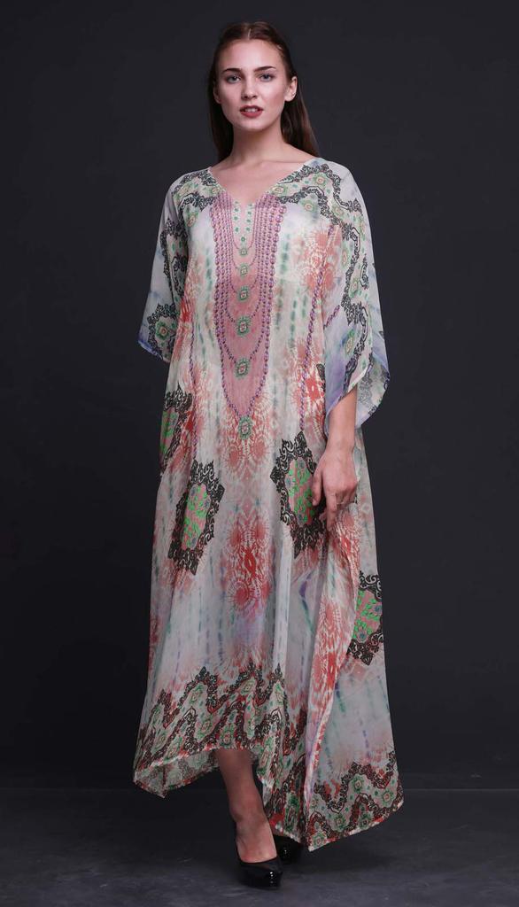 Phagun Tie & Dye Shibori Ladies Plus Size Kaftan Summer Wear Beach Coverup Kimono