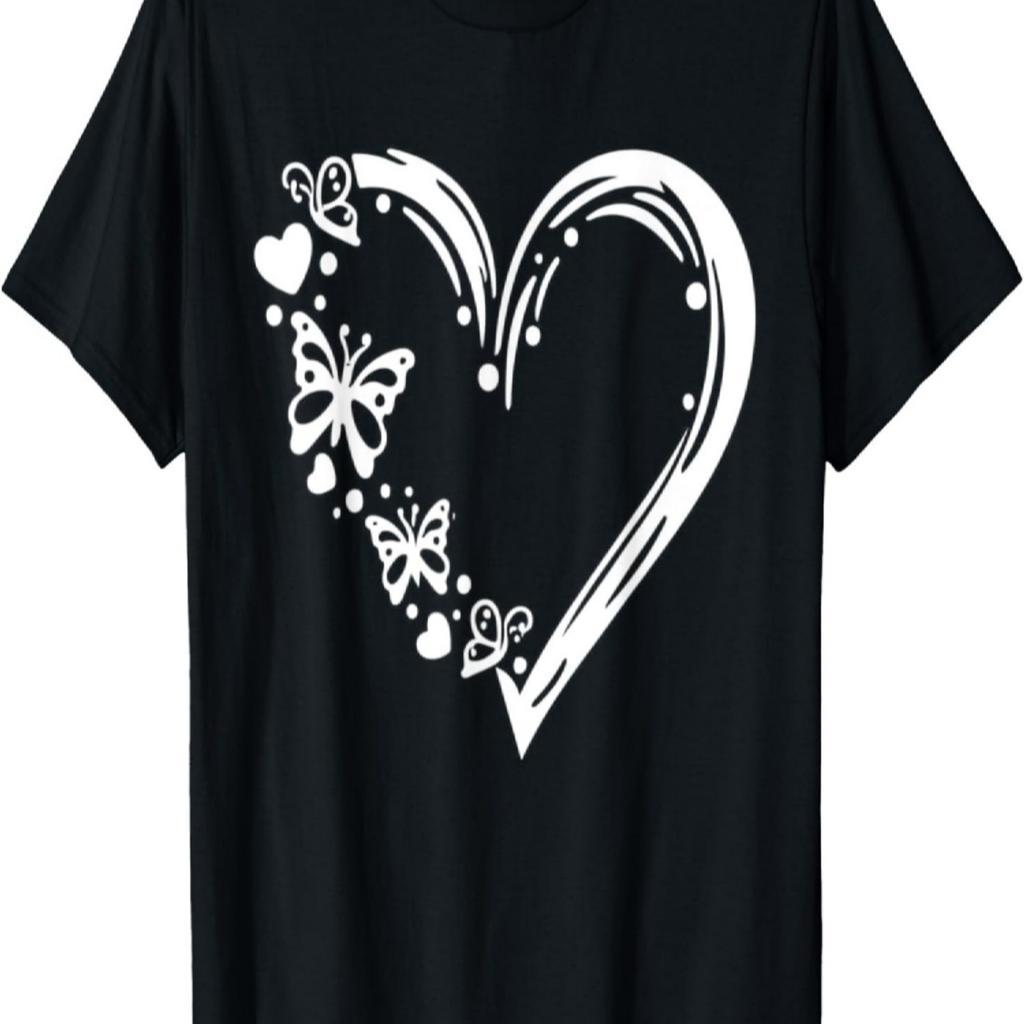 Heart Motif T-shirt, Cute Hoodie Print, Heart Butterfly T-Shirt