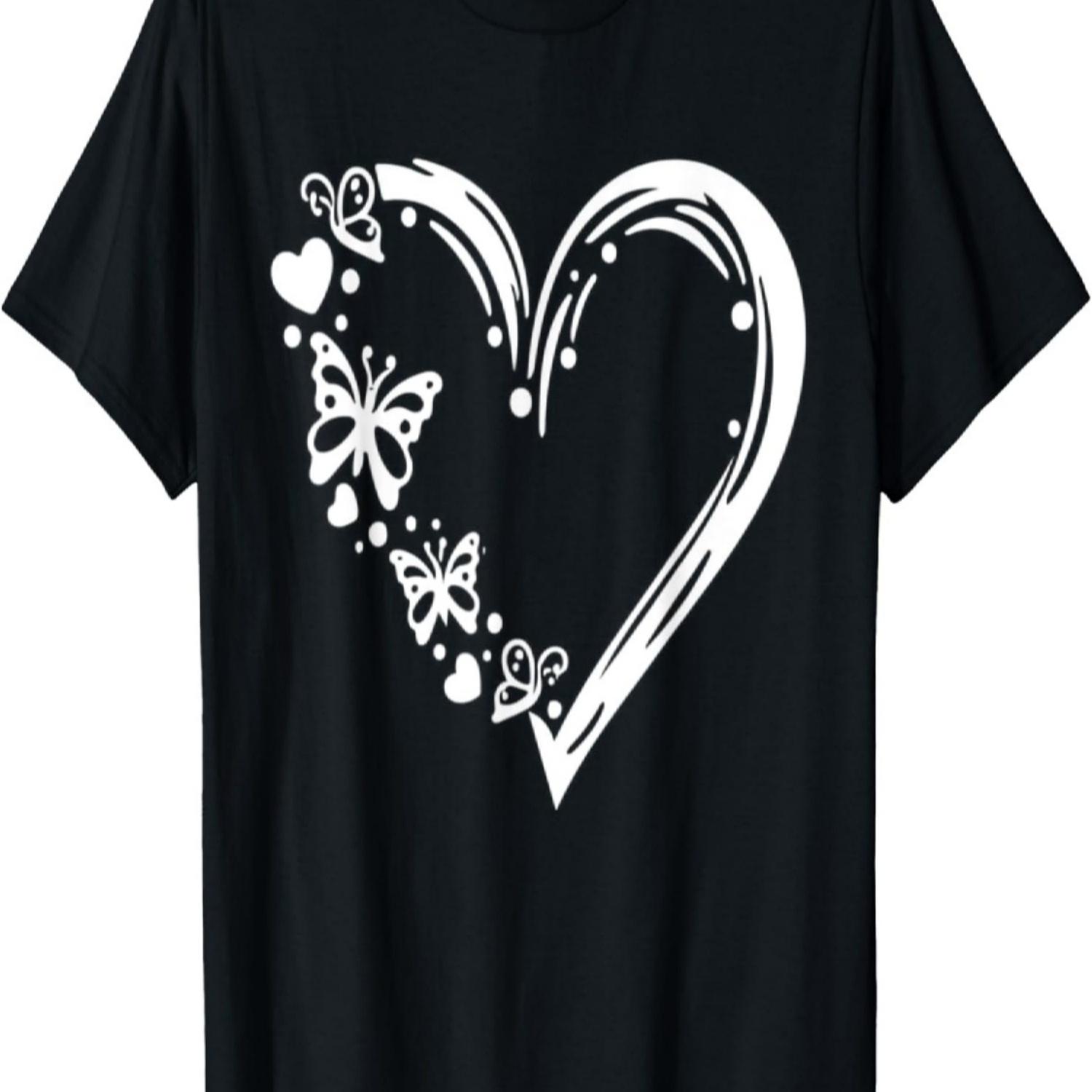 Heart motif T-shirt, cute hoodie print, heart butterfly T-Shirt S чёрный