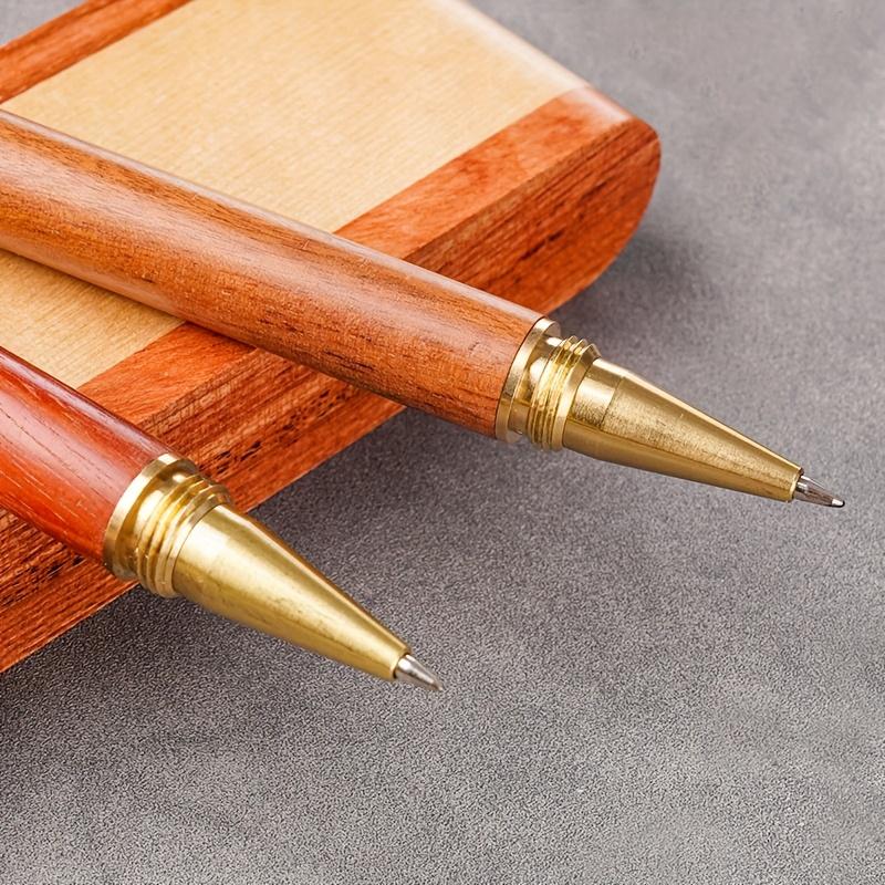 1pc Handcrafted Wooden Signature Pens, Long-lasting Use with Red, Blue & Black Ink Refills