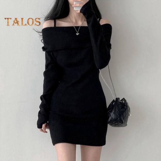 Women Knitting Tops Off Shoulder Long Sleeve Solid Color Slim Fit Pullover Tops Sexy Ribbed Long Blouse