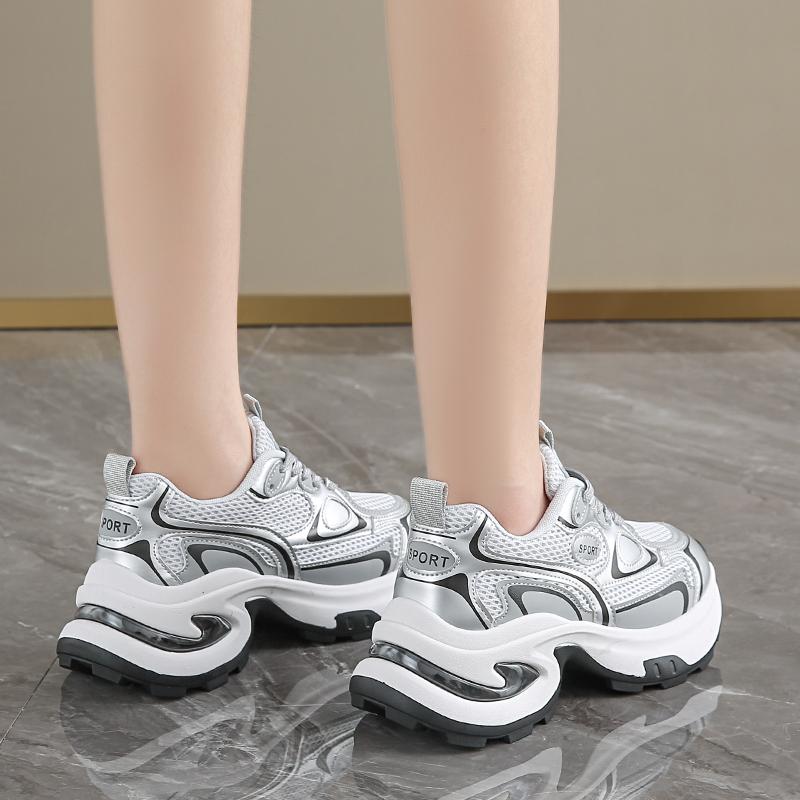 fashion 2024 Autumn Fashionable and Comfortable Women's Mesh Breathable Lace-up Solid Color Low-top Sneakers