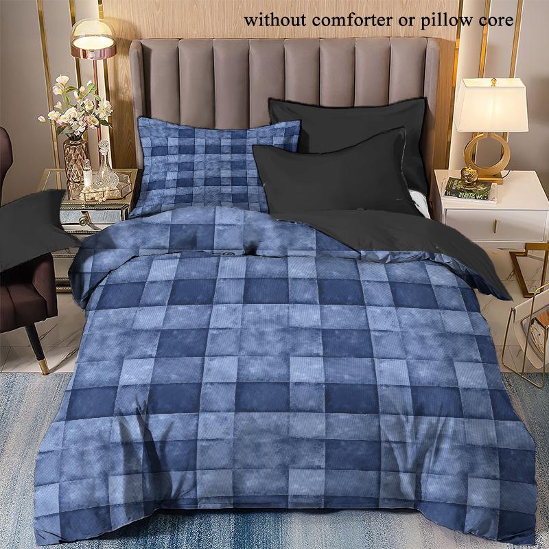 The New Simple Grid Series 3D Digital Printing Three-Piece Bedding Kit Quilt Cover Can Be Determined From The Picture.
