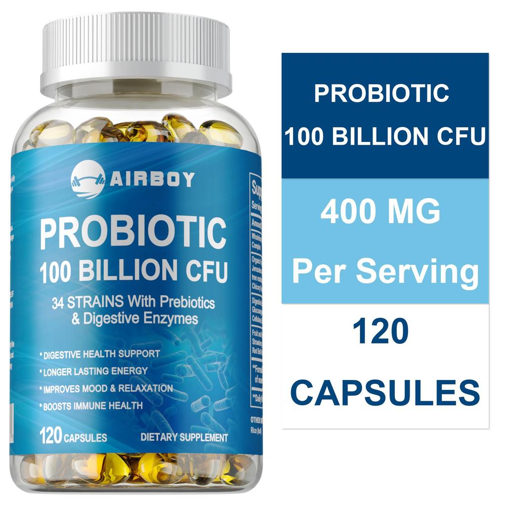 Probiotic Supplement, 100 Billion Probiotics, 34 Strains of Probiotics, Supports Digestive Health and Improves Energy Levels. 120 Vegetarian Capsules.