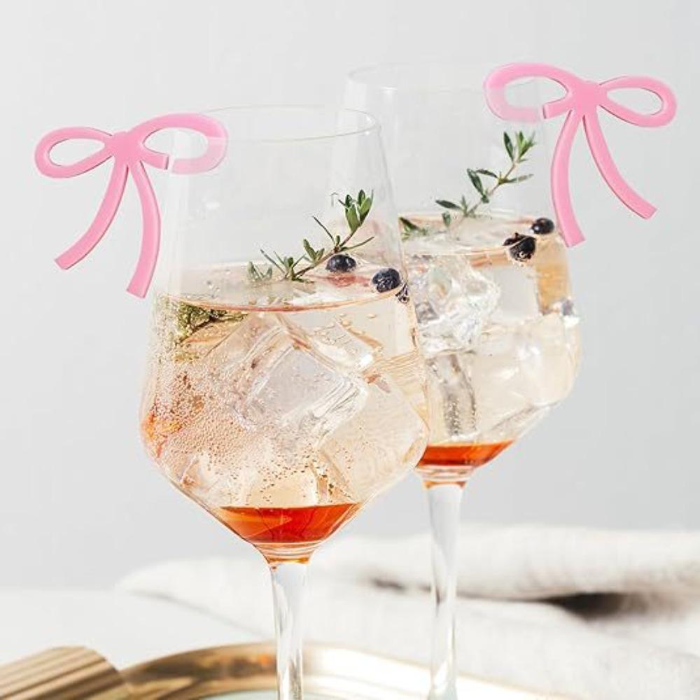 10PC Pink Bow Drink Tags Coquette Bow Markers Table Decoration for Parties Birthday Wedding Coquette Tasting Party Decoration