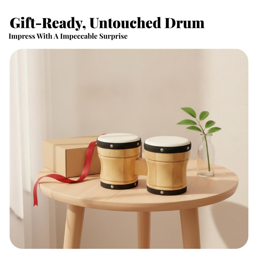 Wooden Drums Wood Finish Pair of Bongos Metal Rivets