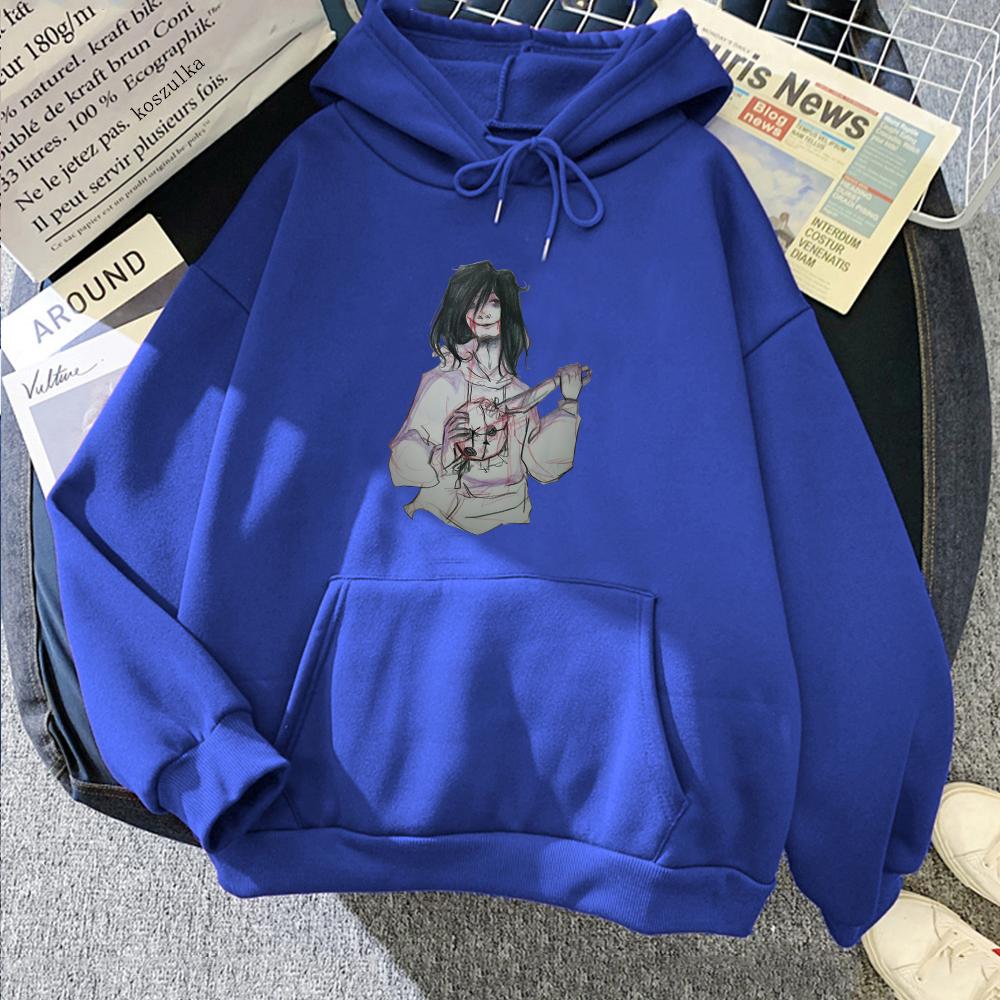 Jeff The Killer Virtual Characters Printed Hoodies Women Casual Cartoon Graphic Sweatshirts Hooded Fleece Autumn Winter