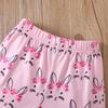 Girls' Easter Rabbit Puff Sleeve Summer Set with Cartoon Flowers