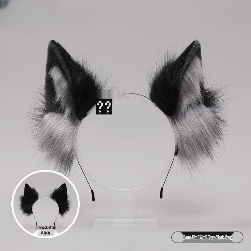 Plush Animal Ear and Tail Set - Cat Ears, Wolf Ears, and Tail Headband
