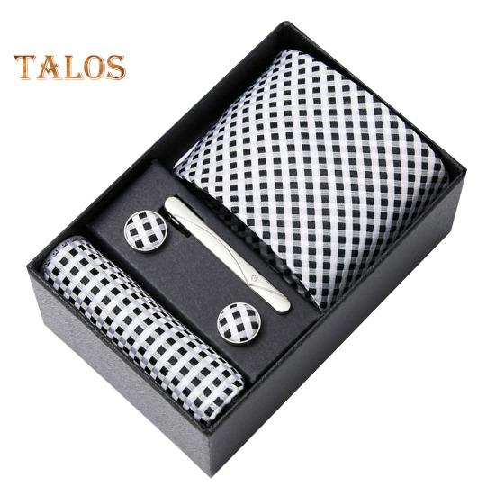6Pcs/Set Tie Pocket Square Cufflinks Set Gift Box Masculine Charm Faux Silk Fabric Bright Colors Business Tie Men Accessories Gift Set