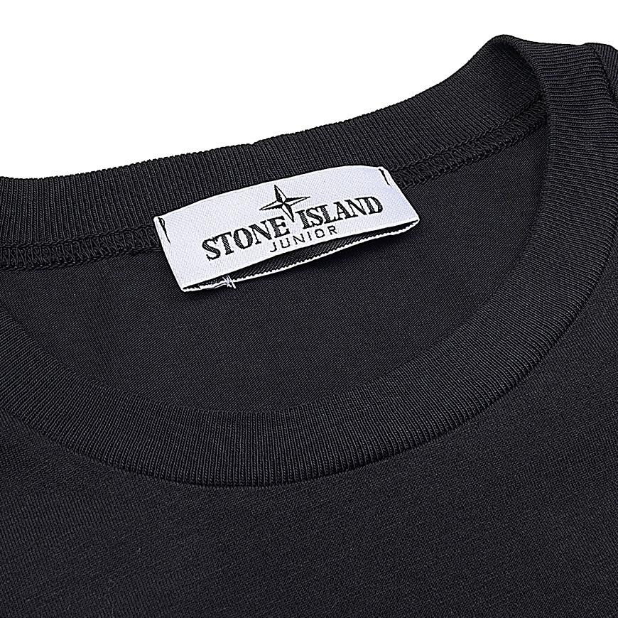 Stone Island T-Shirt Logo Print Crew Neck Short Sleeve Kids tops Black 801620347-V0029