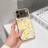 Lucky Start Phone Case For iPhone 17 16 15 14 13 12 11 Pro Max 16E Gold Electroplated Glass Shell  Lemon Blossom Cover