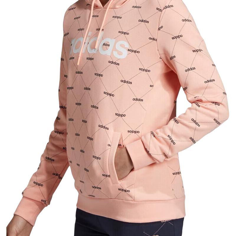 adidas Damen Sweatshirt mit Kapuze, lässig, langärmlig, mit Buchstabenprint, rosa, EI6246