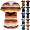 Womens Halloween Print V Neck Medical Scrub Top Short Sleeve Pocket Uniform Shirt for Healthcare Professionals Comfortable Fit