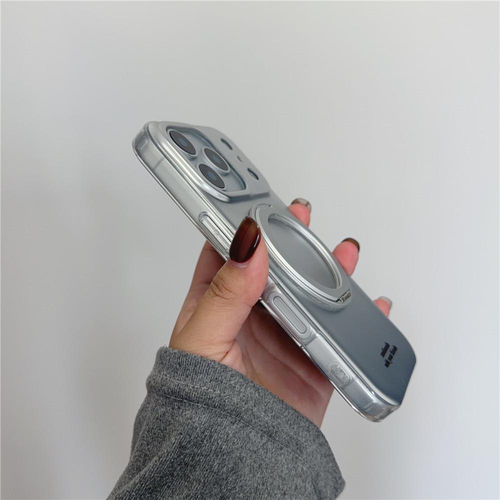 INS Electroplated Silver Magnetic Rotating Stand Phone Case for iPhone 17 Pro Max, 15, 14, 13