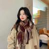 Autumn and winter warm scarf retro versatile plaid imitation cashmere student shawl advanced sense tassel couple Japanese scarf