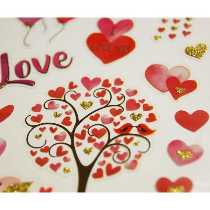 Stickers Coeurs - Paillettes - 7,5 x 10 cm