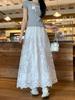 Spring/Summer Lace Crochet Dress: Women's Retro High-Waist A-Line Skirt with Embroidery