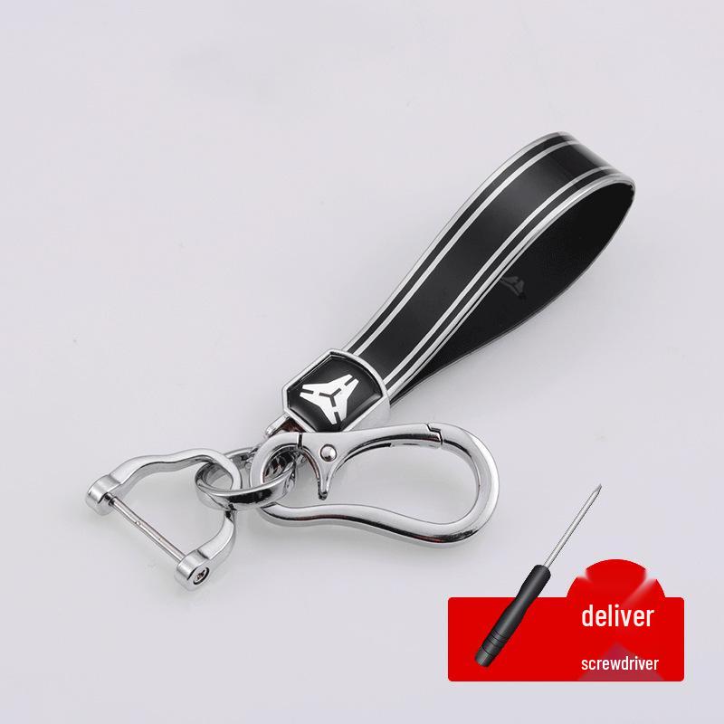 Rhinestone Circle Car Keychain with Gold Edge, Rope, Metal Keyring Pendant for Hyundai – Waist Hanging Household Hardware Buckle