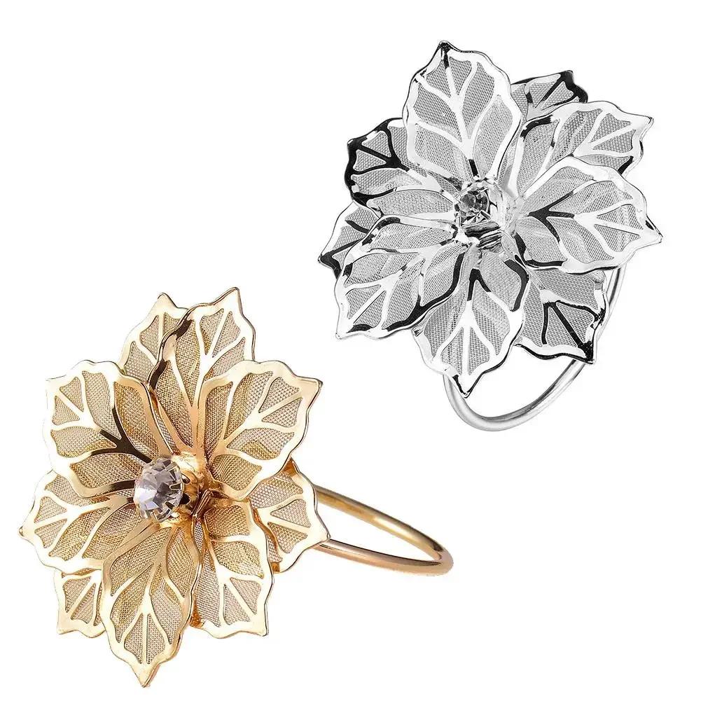 Table Decor Napkin Holder for Wedding Banquet, Dinner Party, Birthdays, Family Gatherings - 6Pcs Hollow Out Flower Napkin Rings