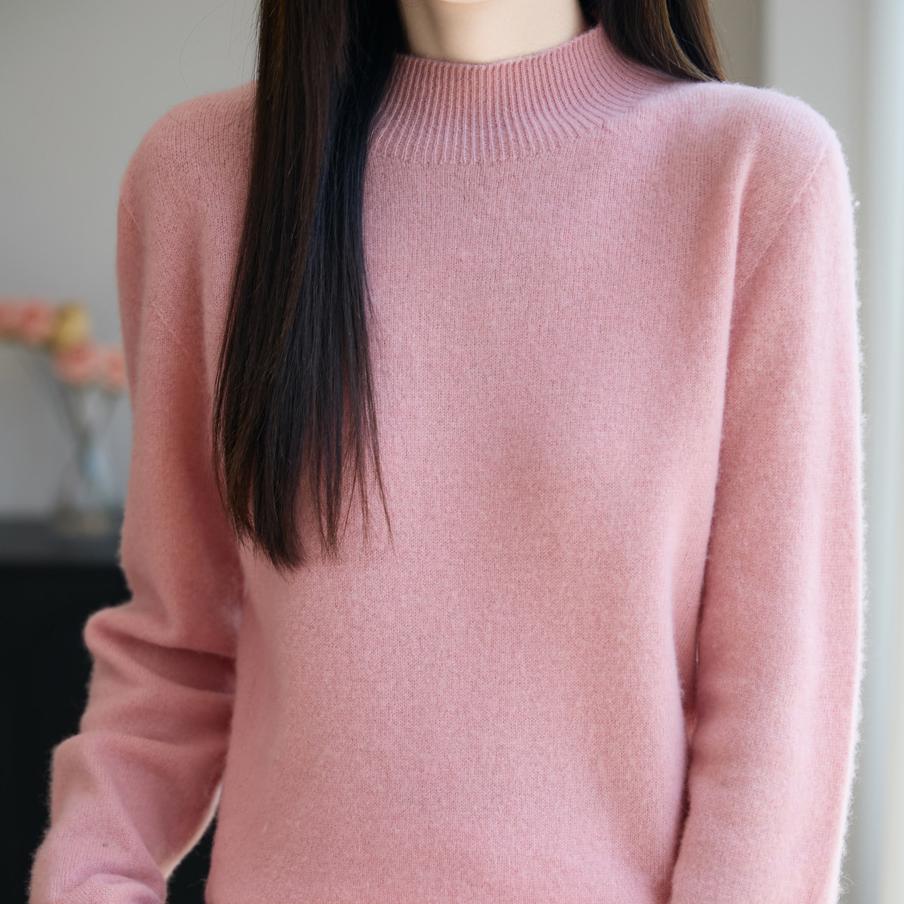 Half Turtleneck Knitted Sweater for Women In Autumn and Winter Loose Pullover Solid-color Casual Knitwear Sweater
