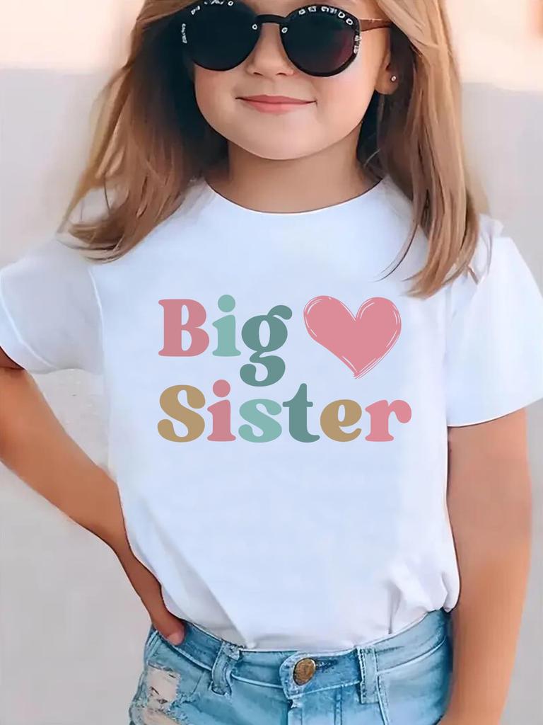 Summer fashion girls short-sleeved T-shirt with love cartoon pattern printed casual versatile top