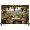 Tuscan Vineyard Wine Tapestry, Countryside Background Cloth, Kitchen Decor