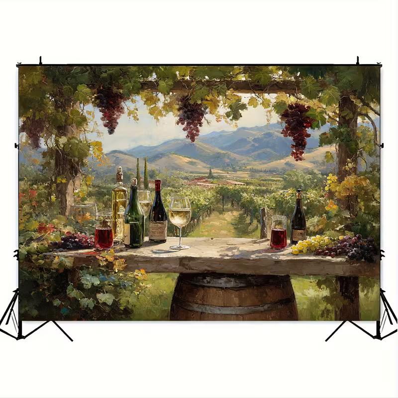 Tuscan Vineyard Wine Tapestry, Countryside Background Cloth, Kitchen Decor