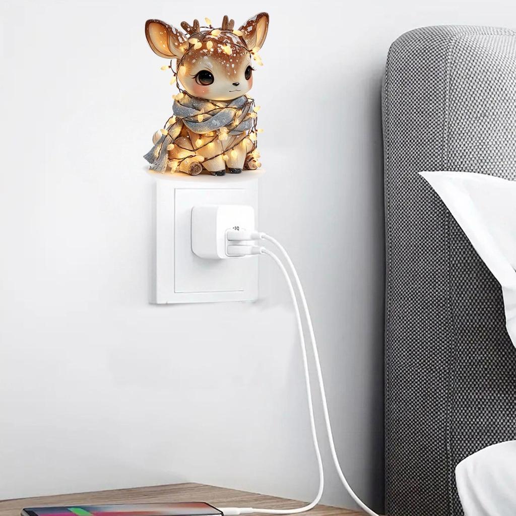 Colored Lights Little Deer Christmas Wall Sticker - Self-Adhesive Decoration for Home Switch Beautification