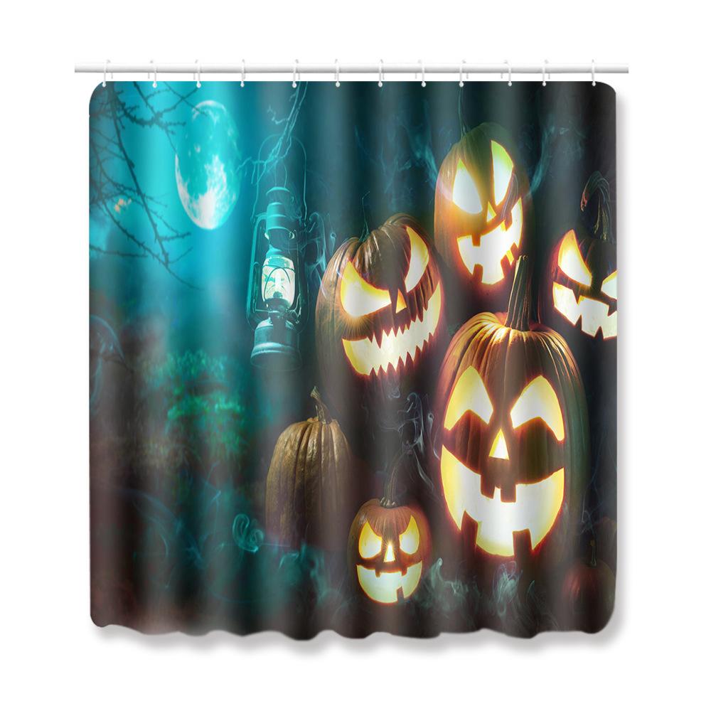 Halloween Shower Curtain Floor Mat Combination Four-Piece Set Bathroom Toilet Carpet Door Mat