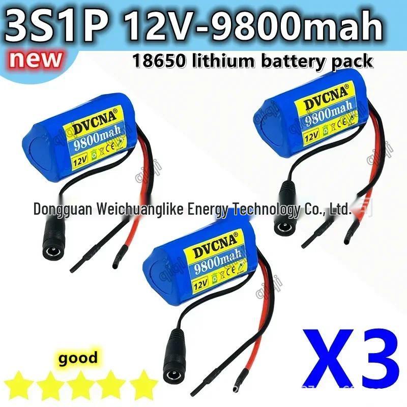 12V 9800mAh 3S1P 18650 Lithium Battery Pack for CCTV Cameras