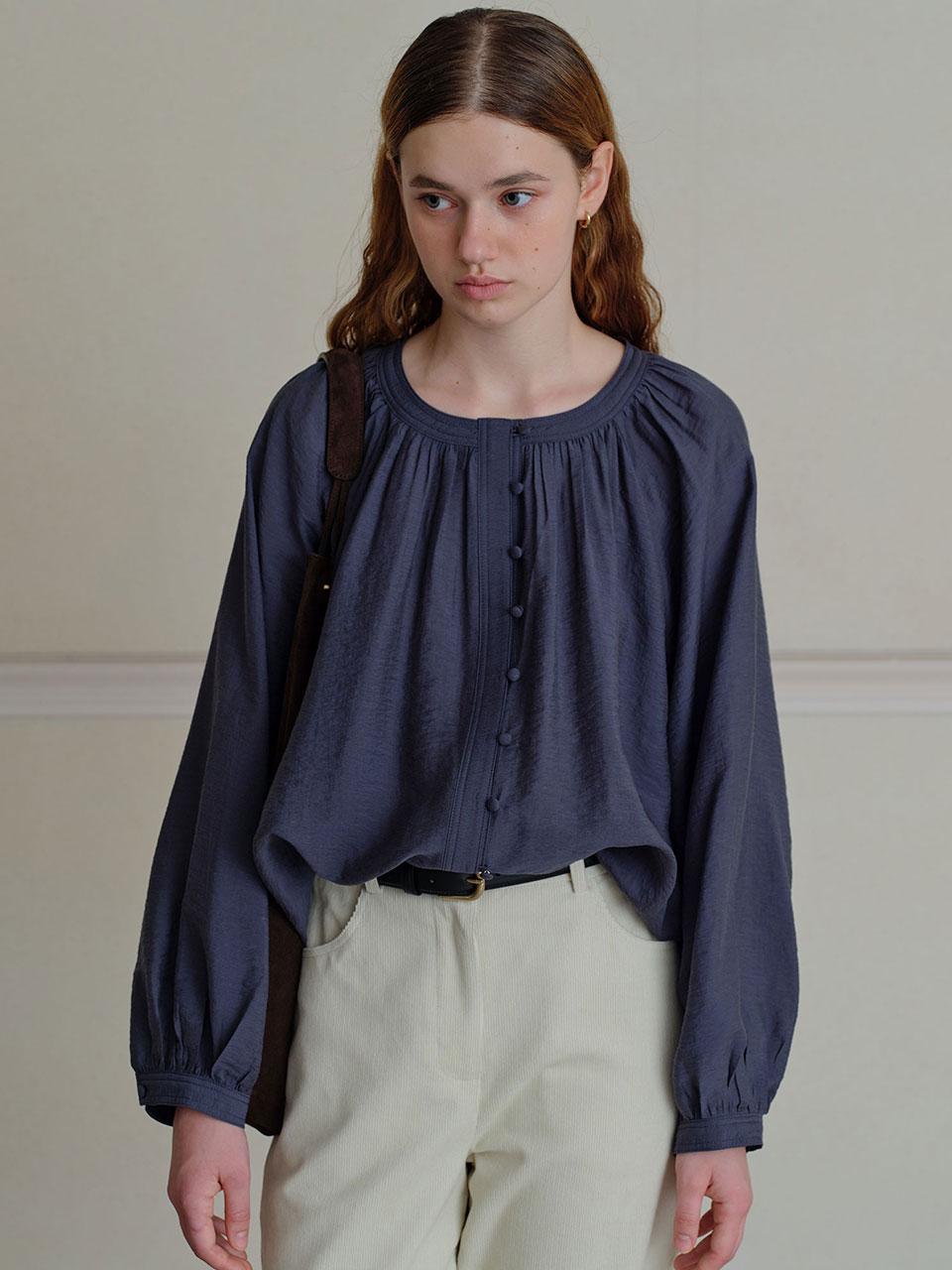 The Rye Shirring Round-Neck Blouse(Charcoal) Charcoal/Free