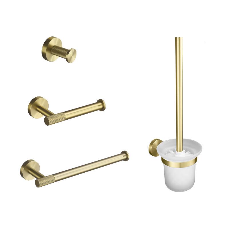 European Luxury Brass Bathroom Set: Knurled Towel Bar, Tissue Holder, Coat Hook, Toilet Brush, Soap Dispenser, Towel Ring.