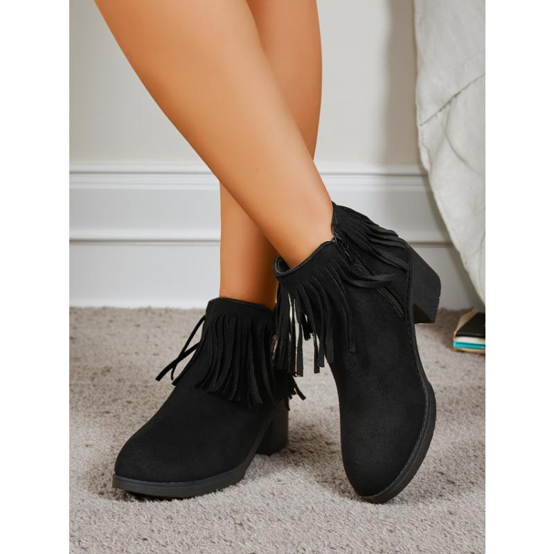 Fashion Black Scrub Cowhide Booties Spring and Autumn Fur Temperament Small Casual Women's Boots