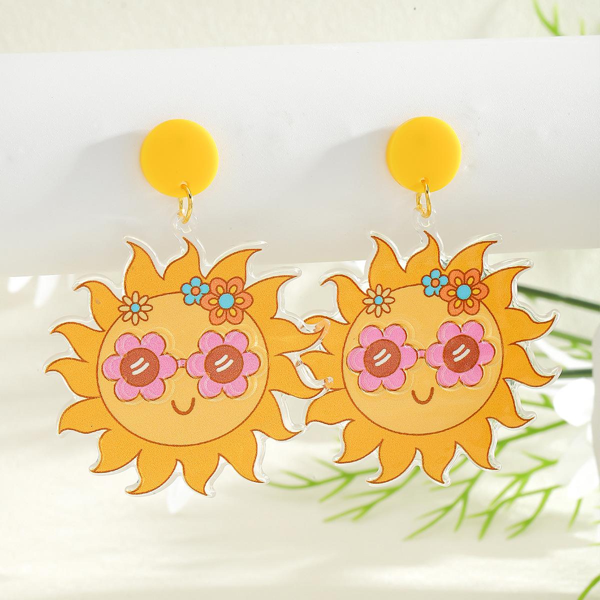 Summer cartoon sunflower acrylic earrings cute personality trend plate flower shape earrings earrings