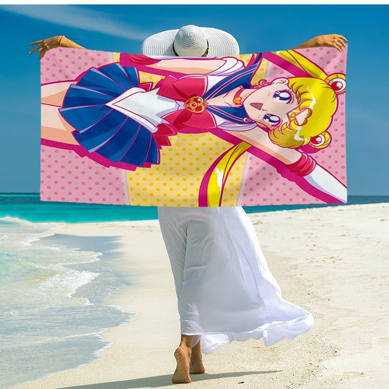 Ultra-Soft Beach Towel with Sailor Moon Theme,Ideal for Pool - Camping, Diving - Perfect Travel Essential, Vibrant Beach Towel.