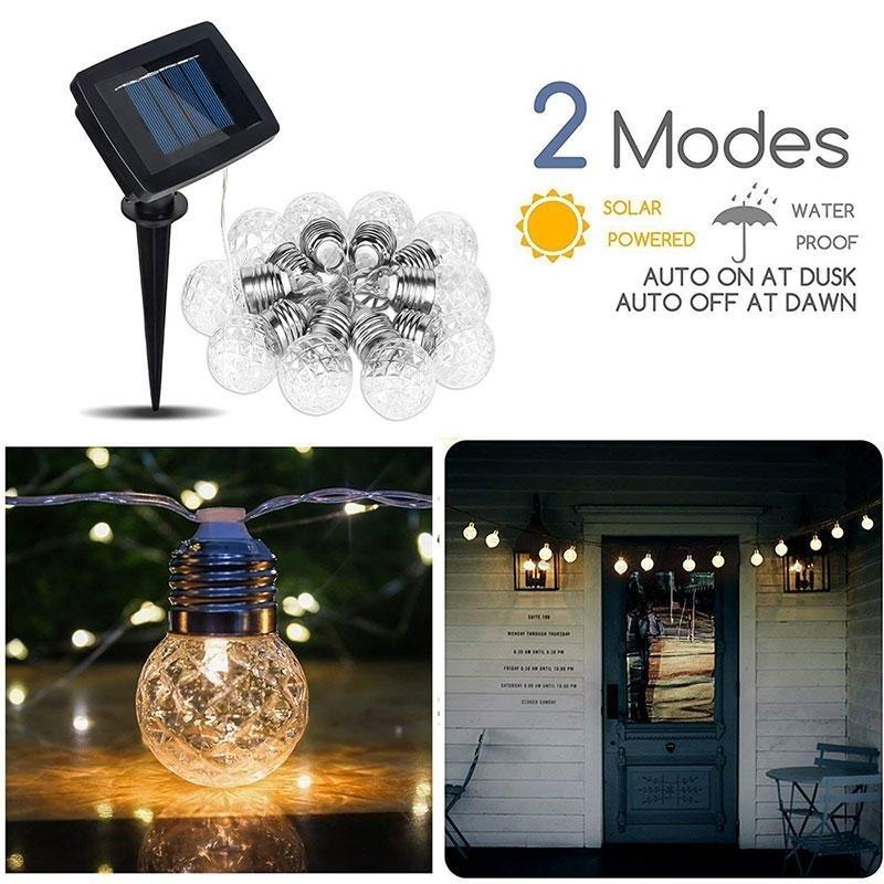 2 Modes Solar Bulbs String Lights Waterproof 10 LED Globe Lights Clear Bulb Outdoor LED Decorative Li