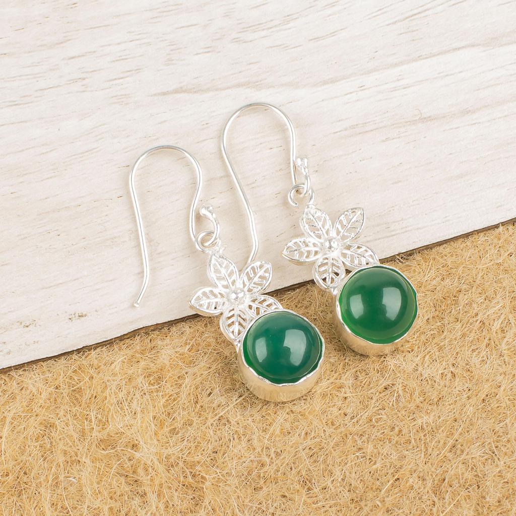 Green Onyx Cab 925 Solid Sterling Silver Earrings, Handmade Gemstone Earrings Jewelry, Gifts For Wife Brand New Earrings