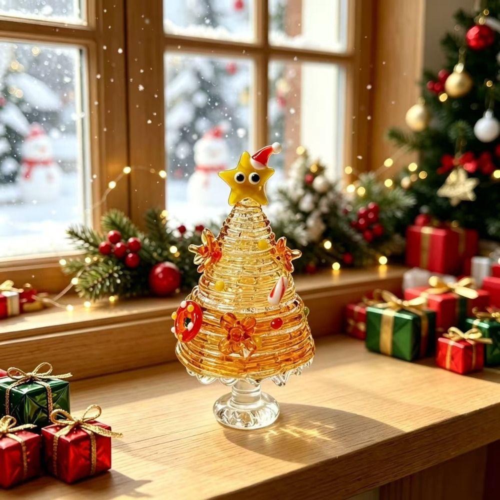 Home Decor Christmas Tree Figurines Brushed Glass Christmas Decoration Crystal Christmas Tree Gift