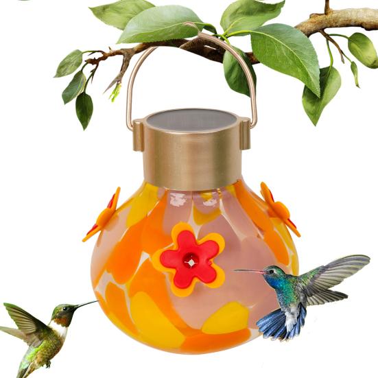 Hummingbird Feeder with Solar Light Water-proof Outdoor Garden Yard Hanging Auto-Lighting Semi-automatic